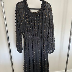 Buru Maxi, Black Dress with Gold Accents, Size XL
